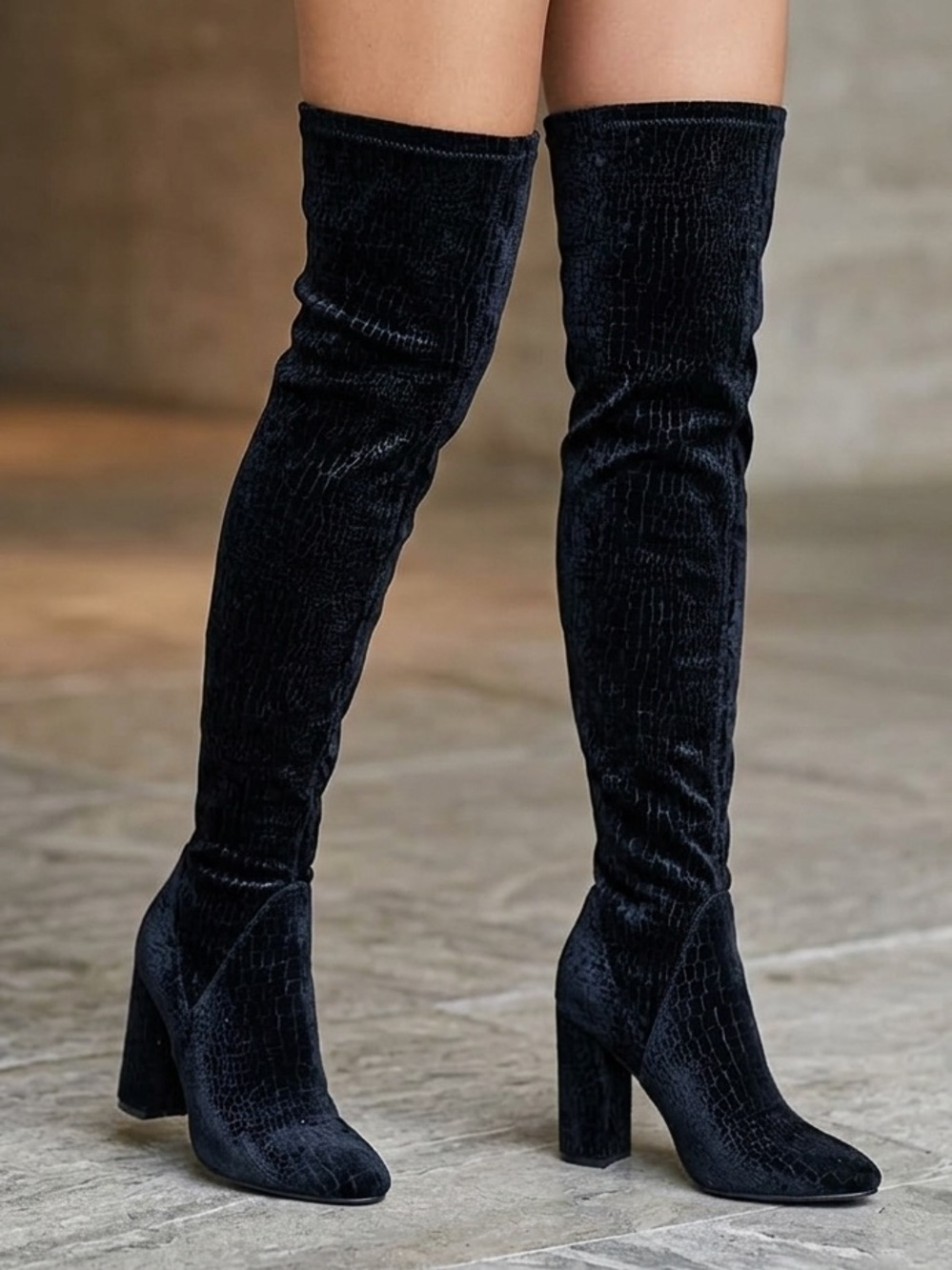 Aldo Black Velvet Over-the-Knee Block Heel Boots